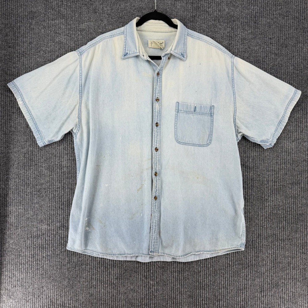 Vintage Eddie Bauer soft denim short sleeve button down shirt faded workwear XL